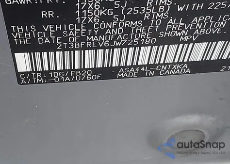 2018 Toyota Rav4 Le z USA, uszkodzony, nr VIN 2T3BFREV6JW725180